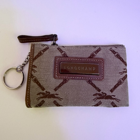 Longchamp Handbags - Longchamp Beige and Brown Logo Zip Key Pouch Wallet